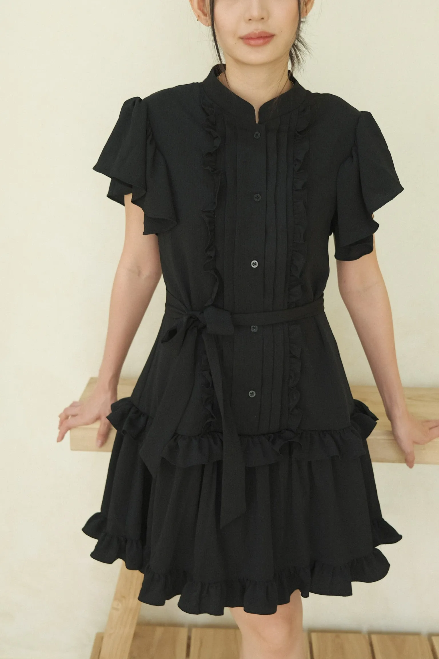 Pebble Ruffle Dress In Black (LAST PIECES)