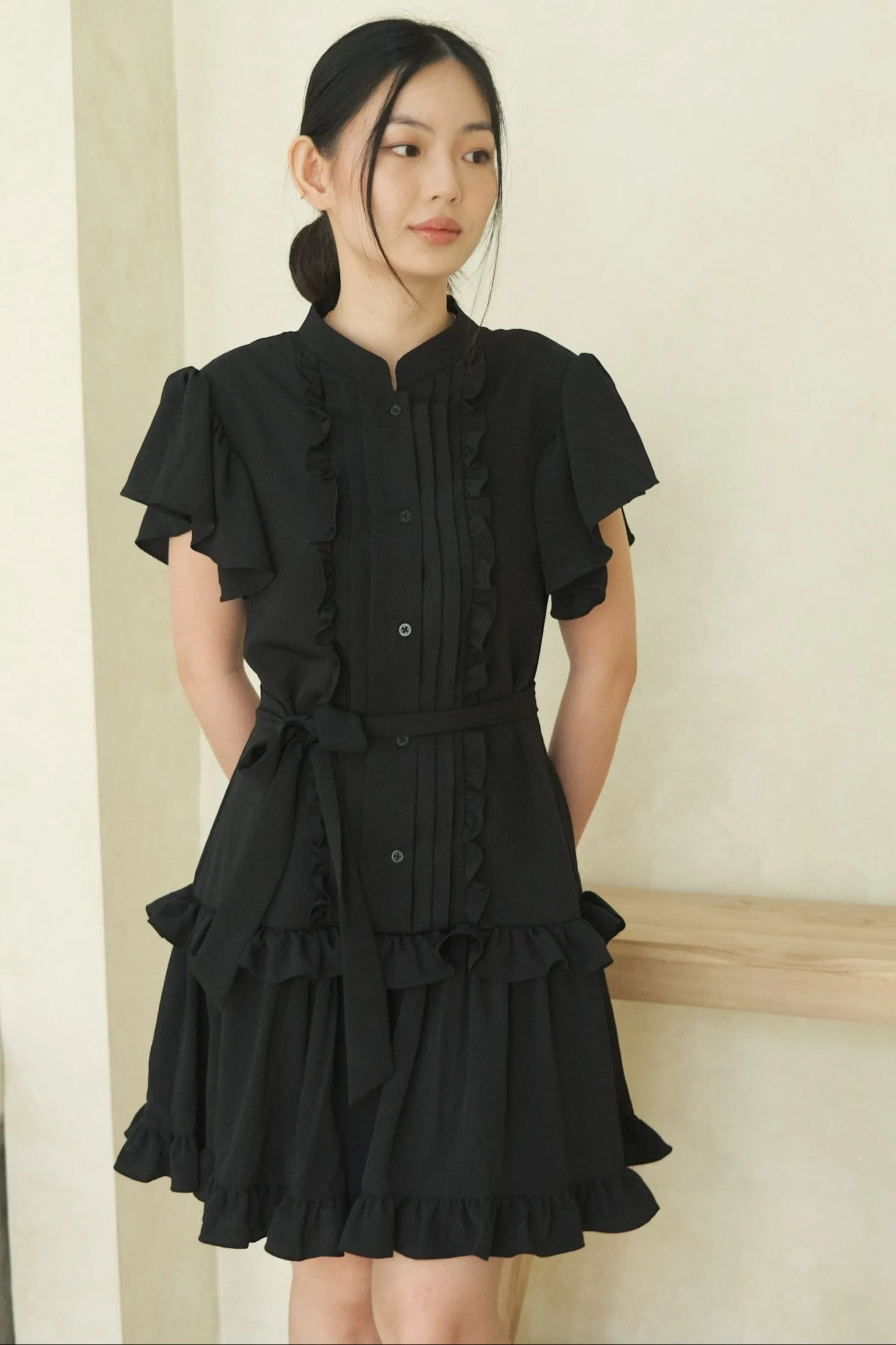Pebble Ruffle Dress In Black (LAST PIECES)