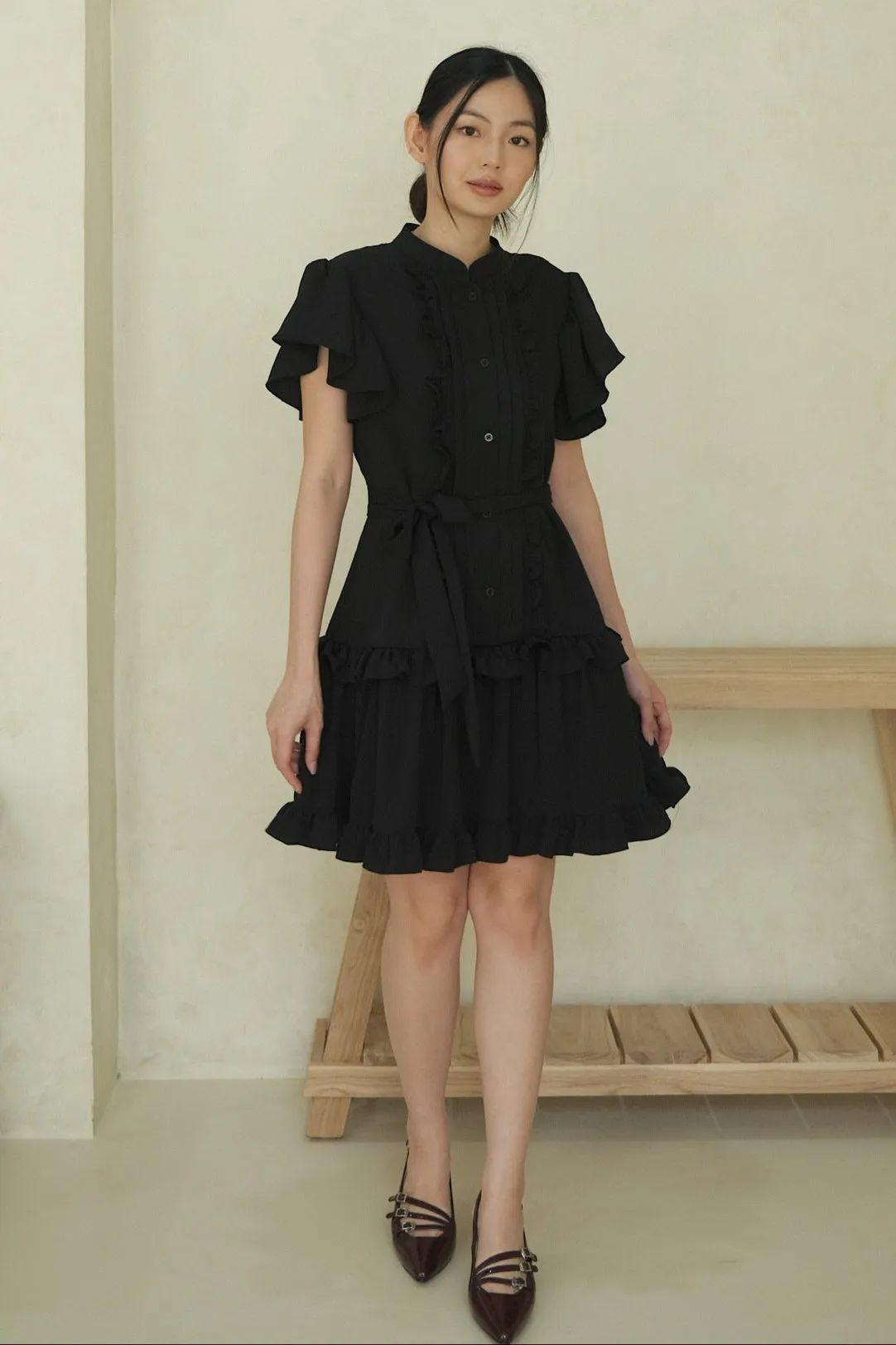 Pebble Ruffle Dress In Black (LAST PIECES)