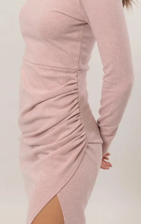 Pink Long Sleeve Midi Dress