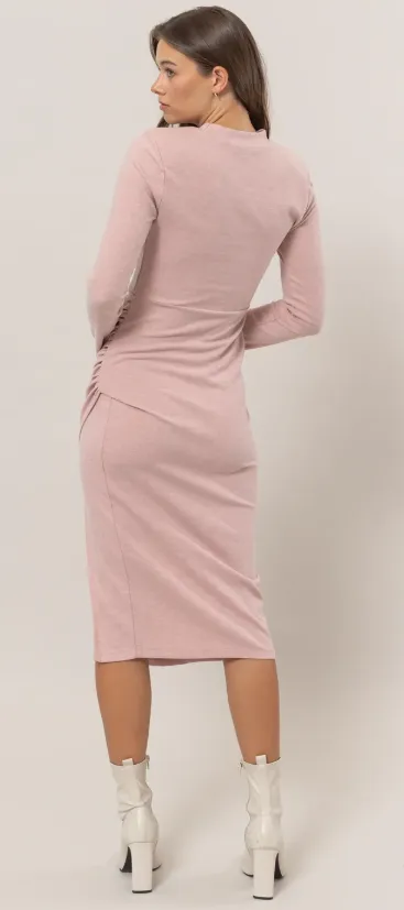 Pink Long Sleeve Midi Dress