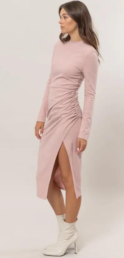 Pink Long Sleeve Midi Dress