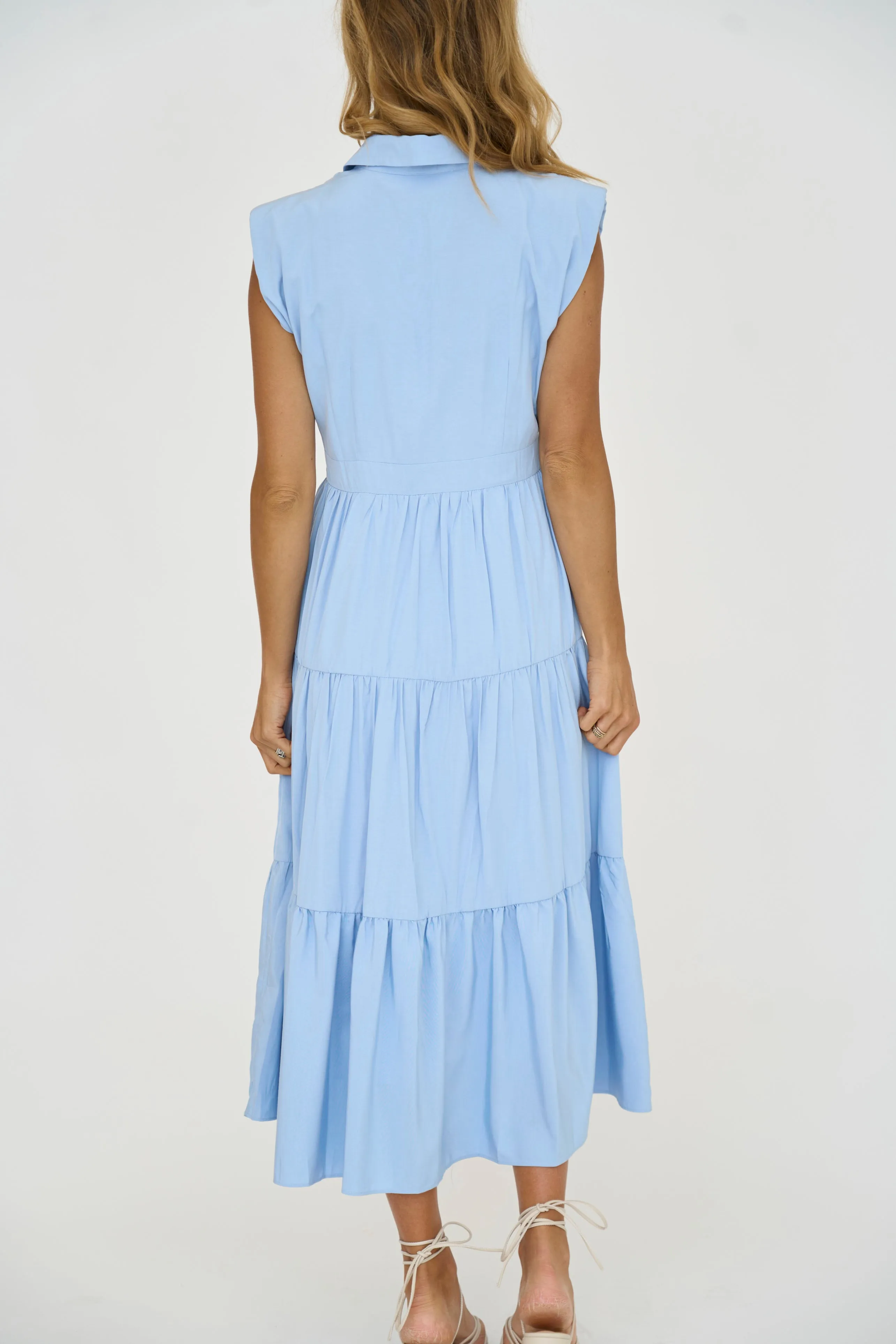 Pintuck Details Sleeveless Midi Dress
