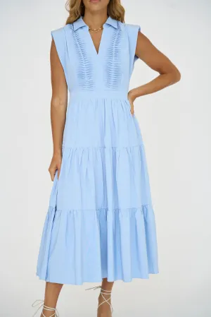 Pintuck Details Sleeveless Midi Dress