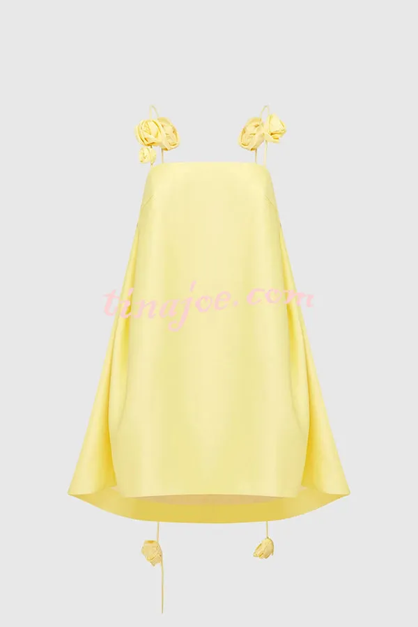 Playful and Flattering Silhouette 3D Rose Drape Straps A-line Mini Dress