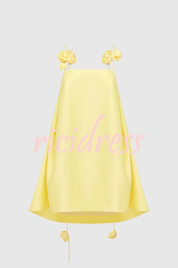 Playful and Flattering Silhouette 3D Rose Drape Straps A-line Mini Dress