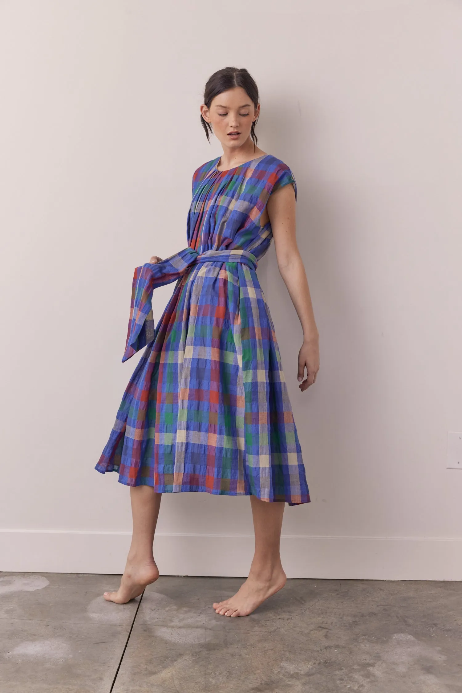 Pleated tie knee dress