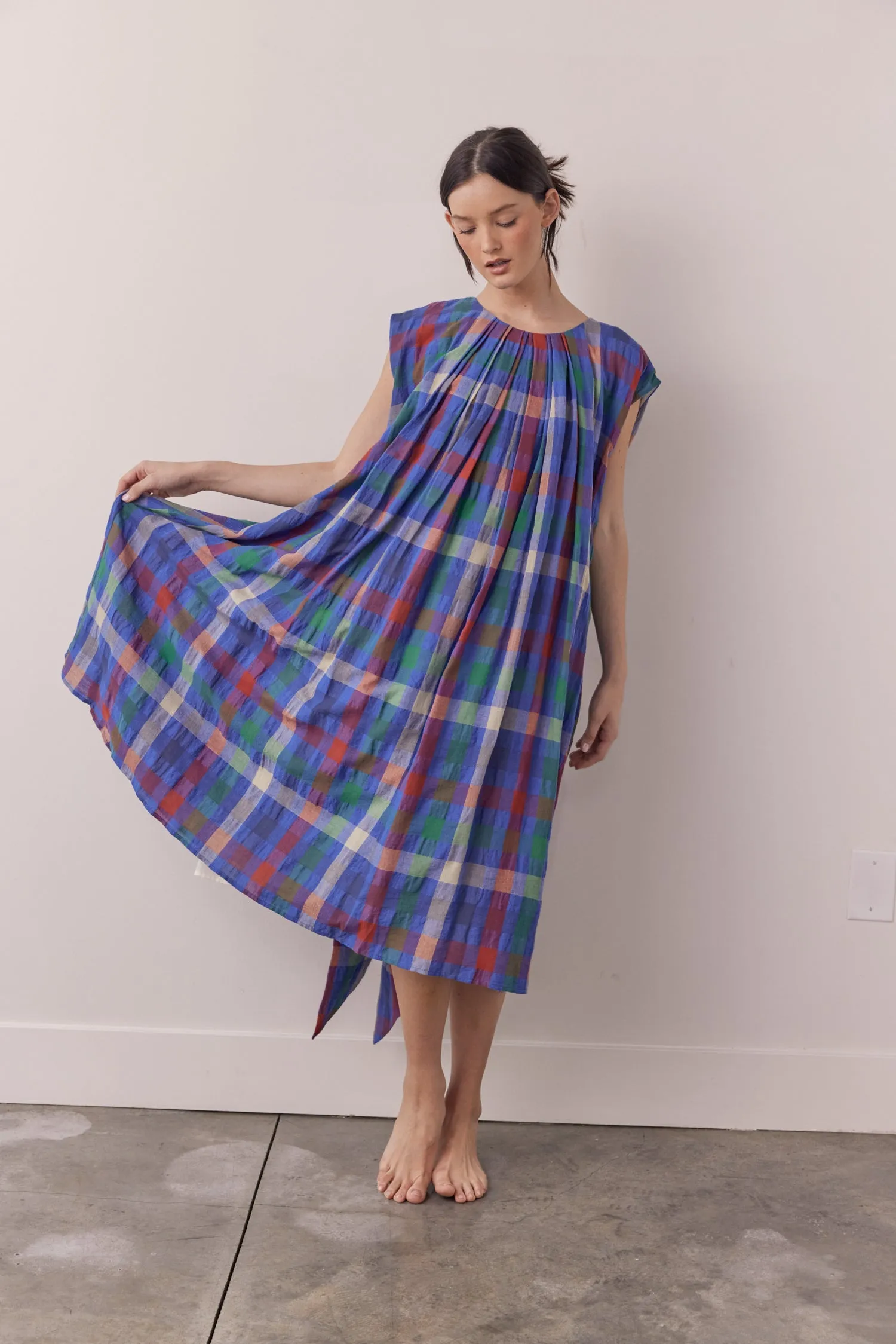 Pleated tie knee dress