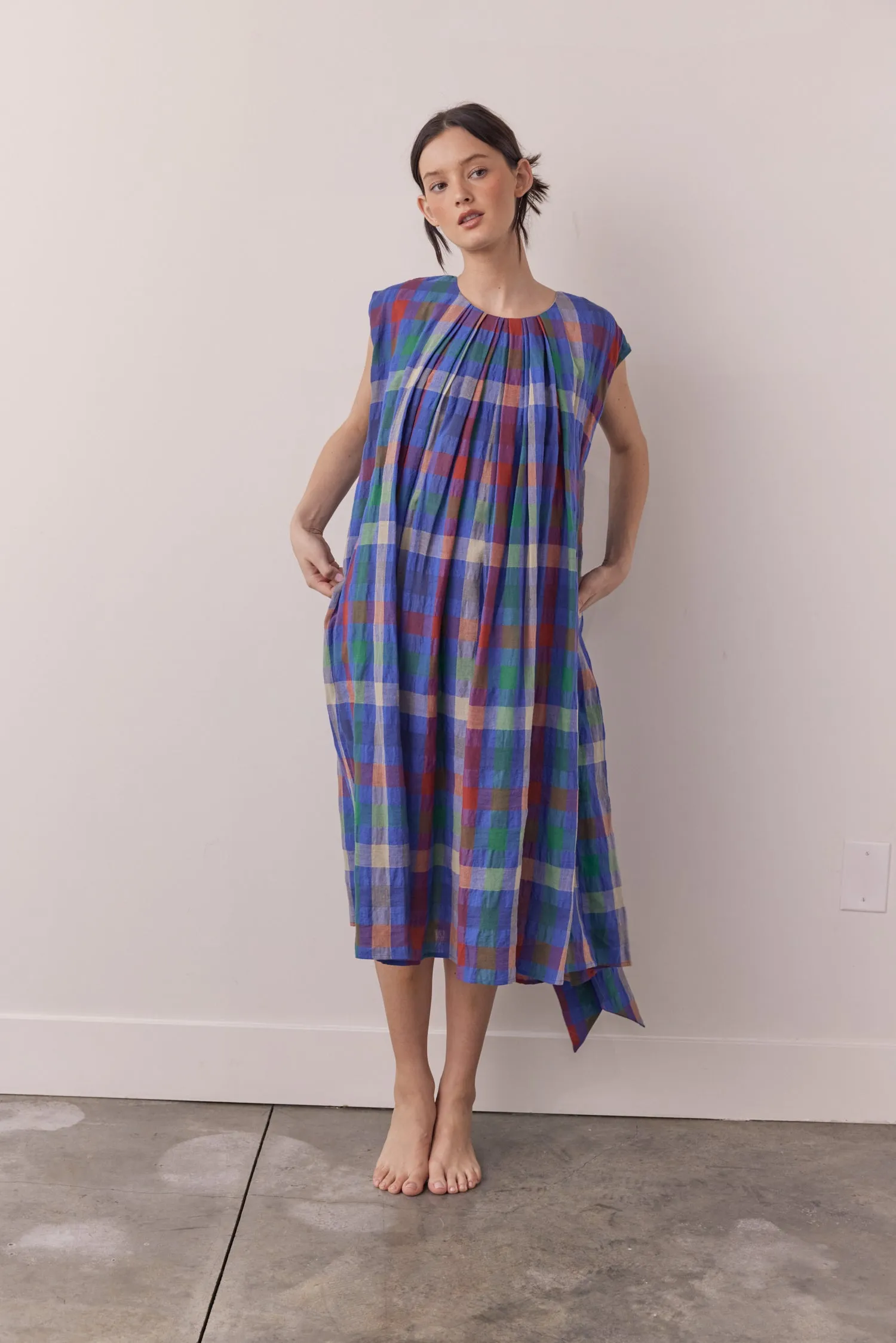 Pleated tie knee dress