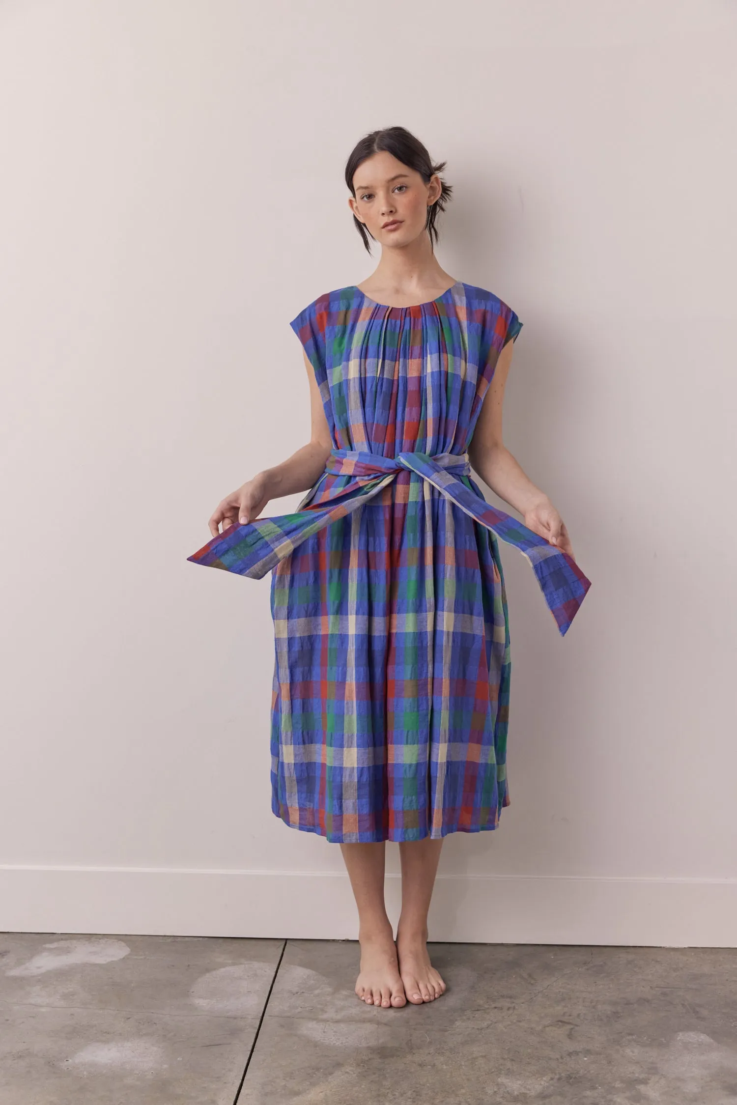 Pleated tie knee dress