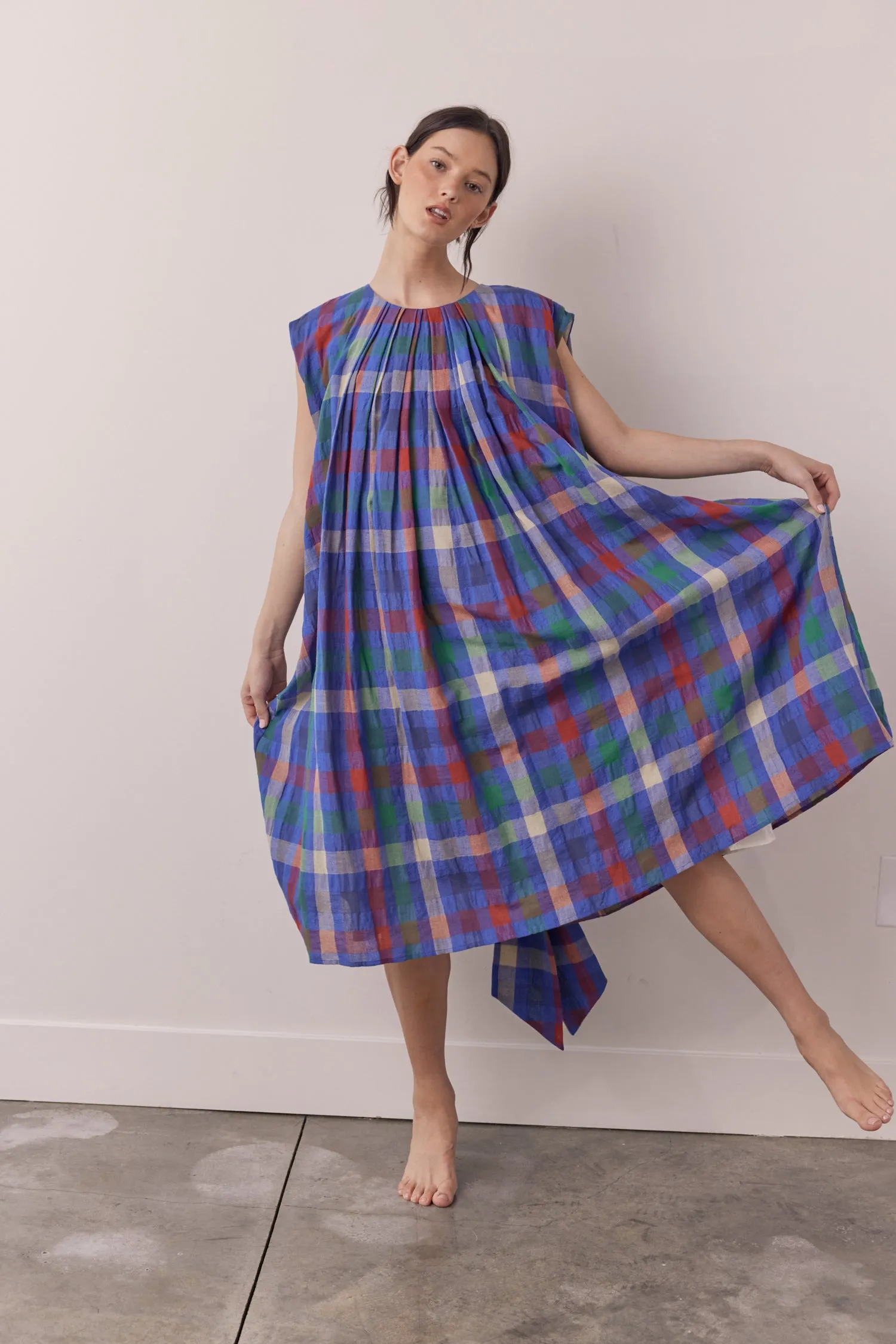 Pleated tie knee dress