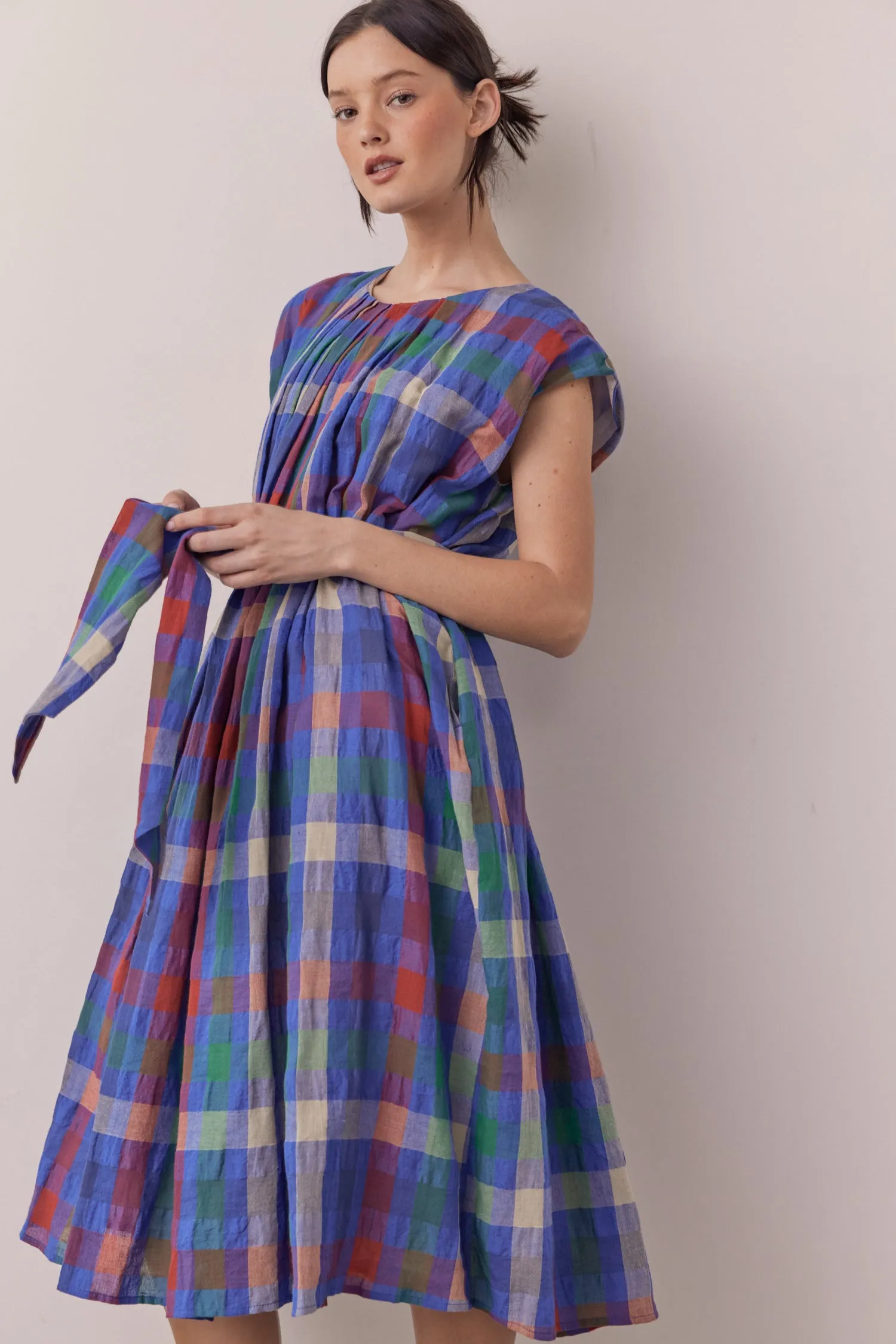 Pleated tie knee dress