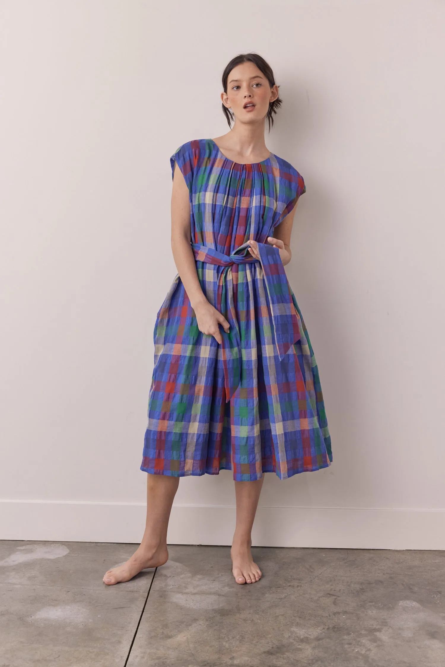 Pleated tie knee dress