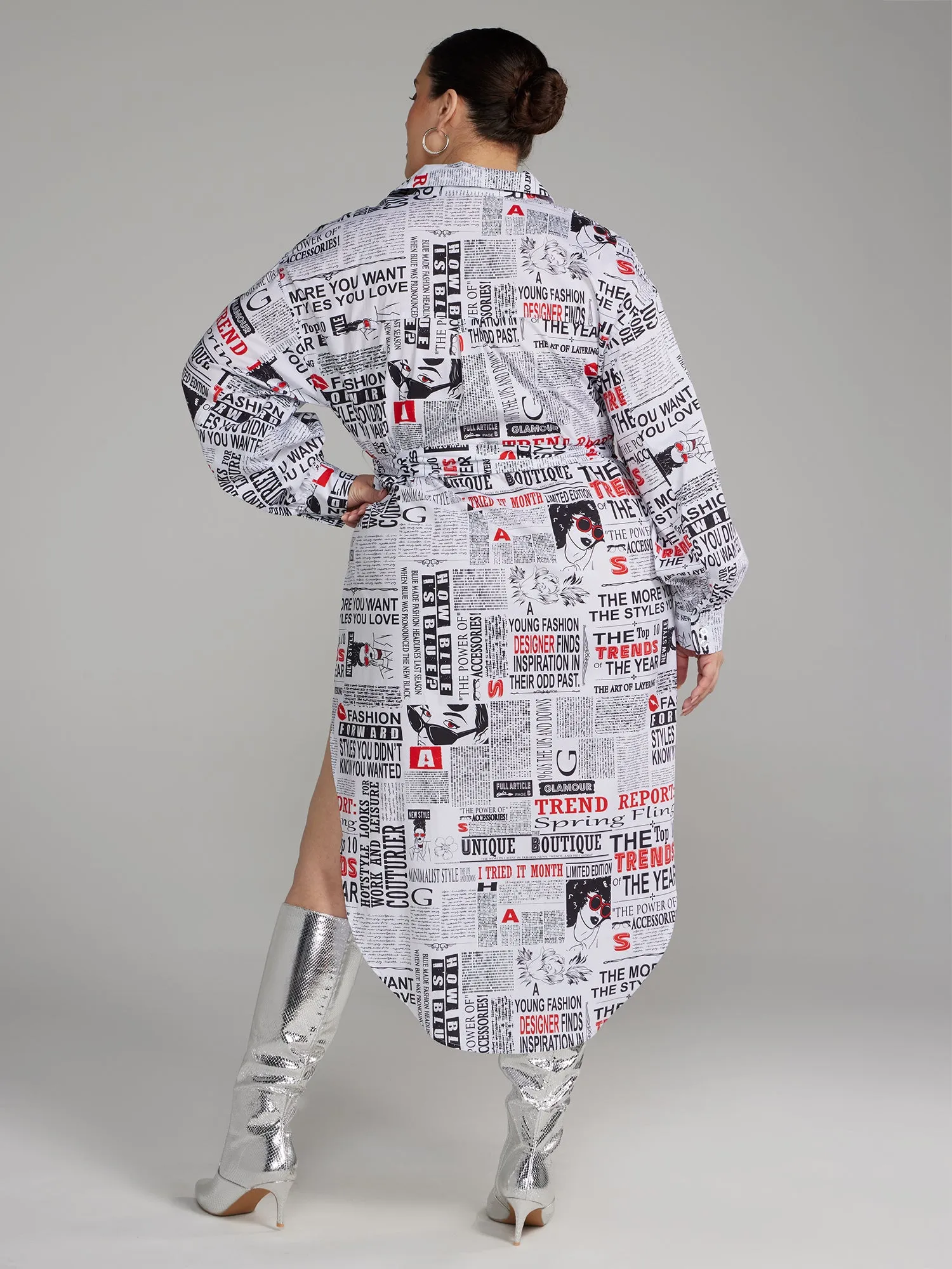 Plus Newspaper Print Shirt Dress