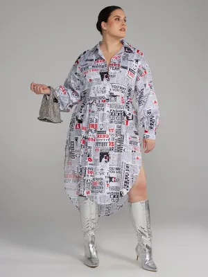 Plus Newspaper Print Shirt Dress