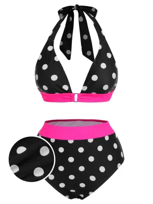 [Pre-Sale] Black & Rose Red 1940s Polka Dots Swimsuit