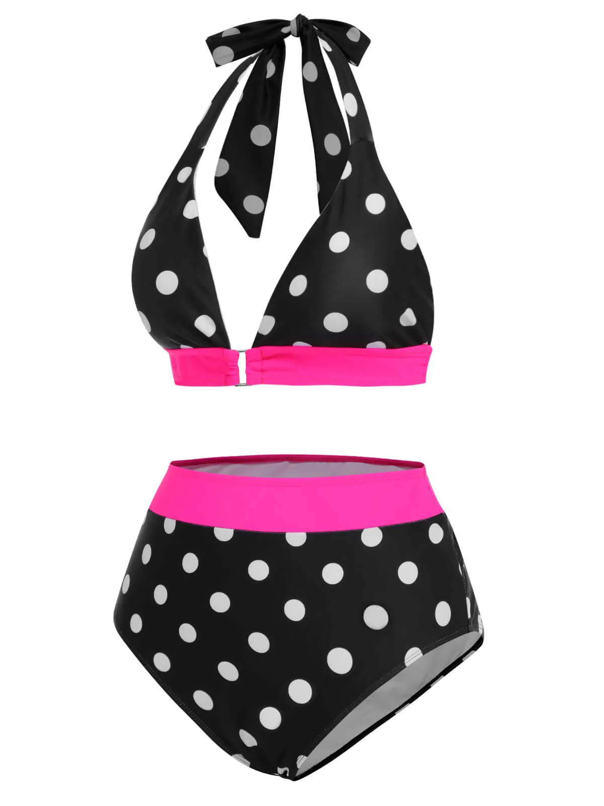 [Pre-Sale] Black & Rose Red 1940s Polka Dots Swimsuit