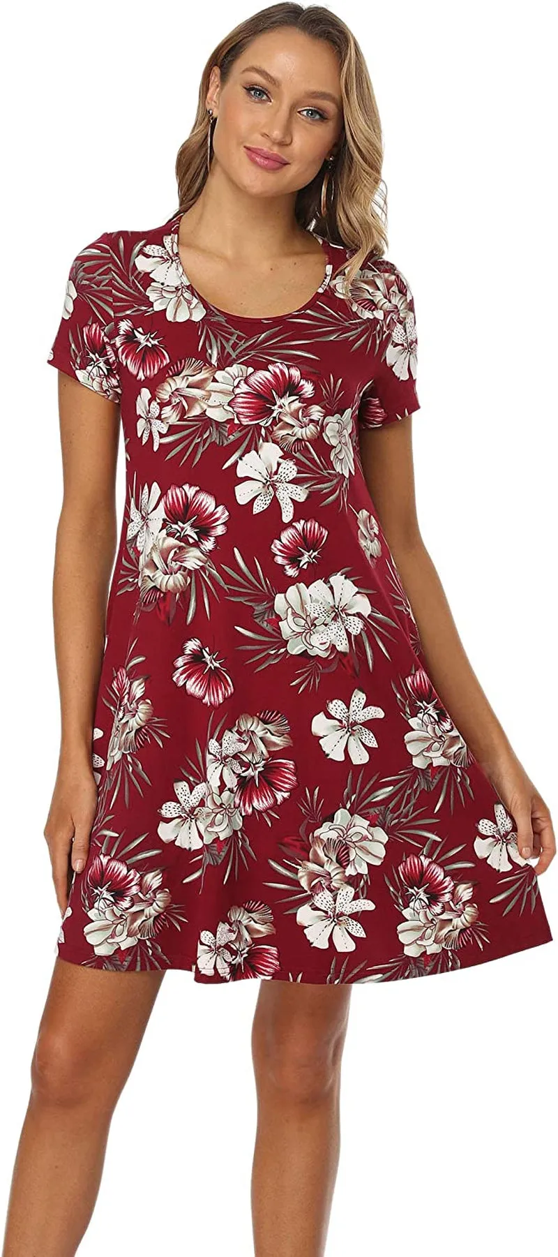 Qurvoo Women's Short Summer Casual Dress Floral Tank Sleeveless/Short Sleeve Dress with Pockets