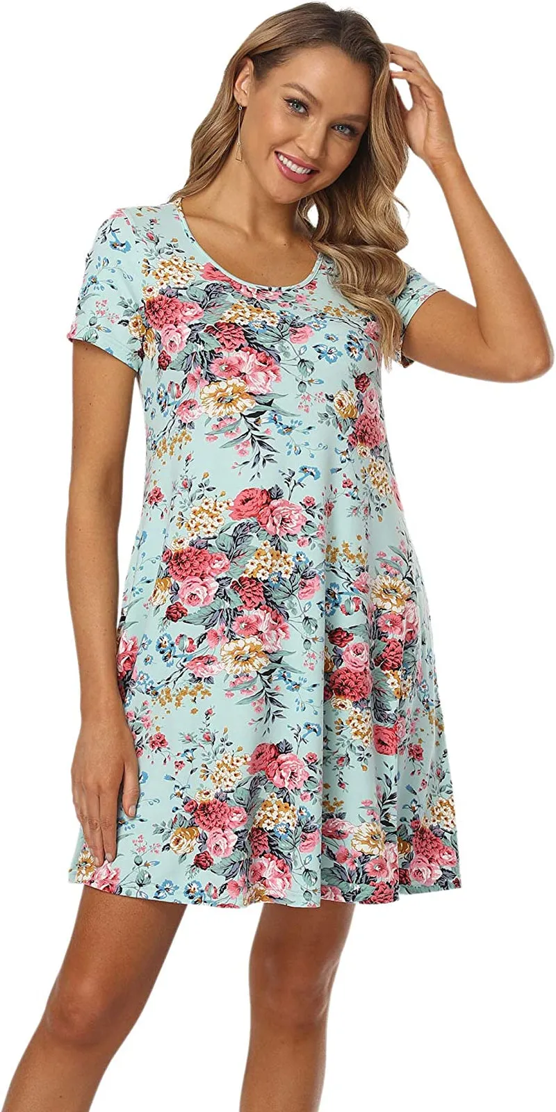 Qurvoo Women's Short Summer Casual Dress Floral Tank Sleeveless/Short Sleeve Dress with Pockets