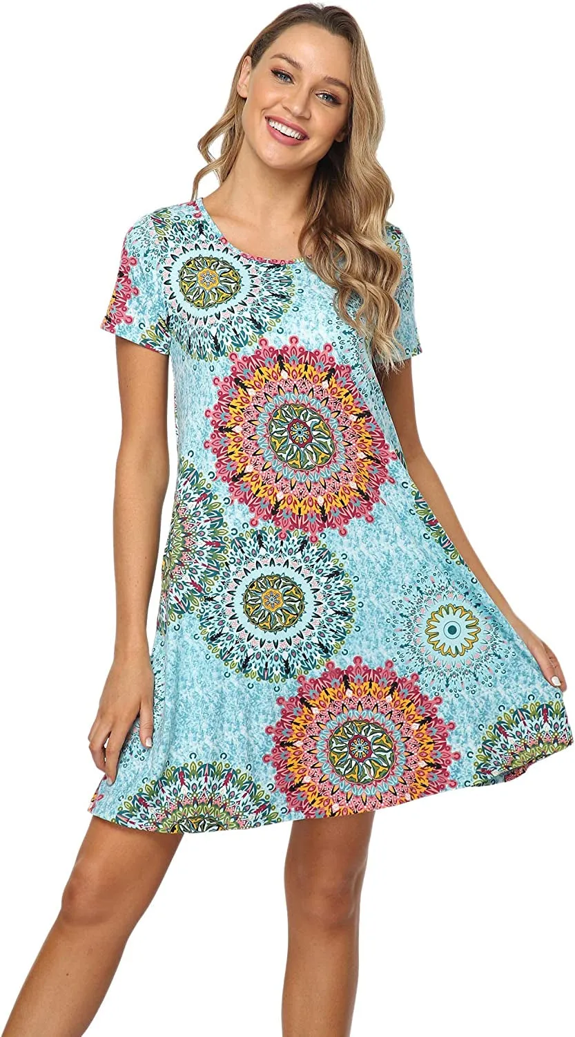 Qurvoo Women's Short Summer Casual Dress Floral Tank Sleeveless/Short Sleeve Dress with Pockets
