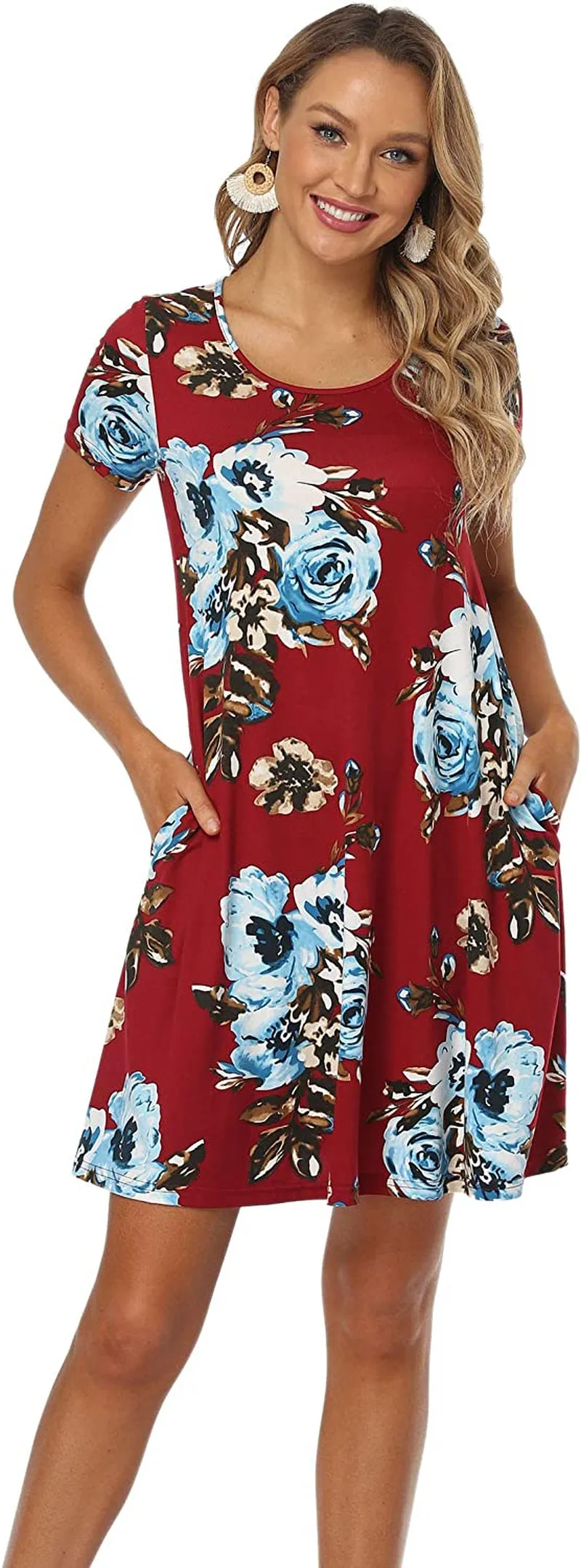 Qurvoo Women's Short Summer Casual Dress Floral Tank Sleeveless/Short Sleeve Dress with Pockets