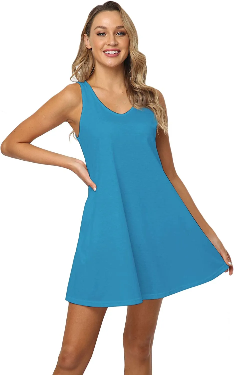 Qurvoo Women's Short Summer Casual Dress Floral Tank Sleeveless/Short Sleeve Dress with Pockets