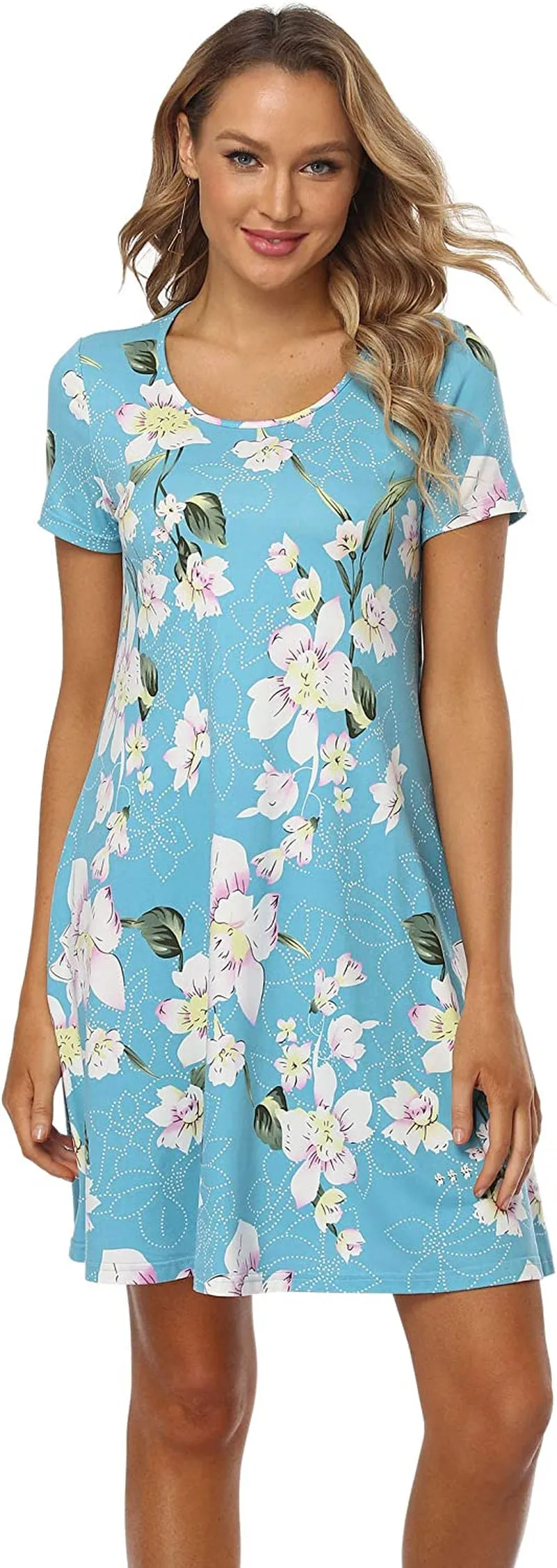 Qurvoo Women's Short Summer Casual Dress Floral Tank Sleeveless/Short Sleeve Dress with Pockets