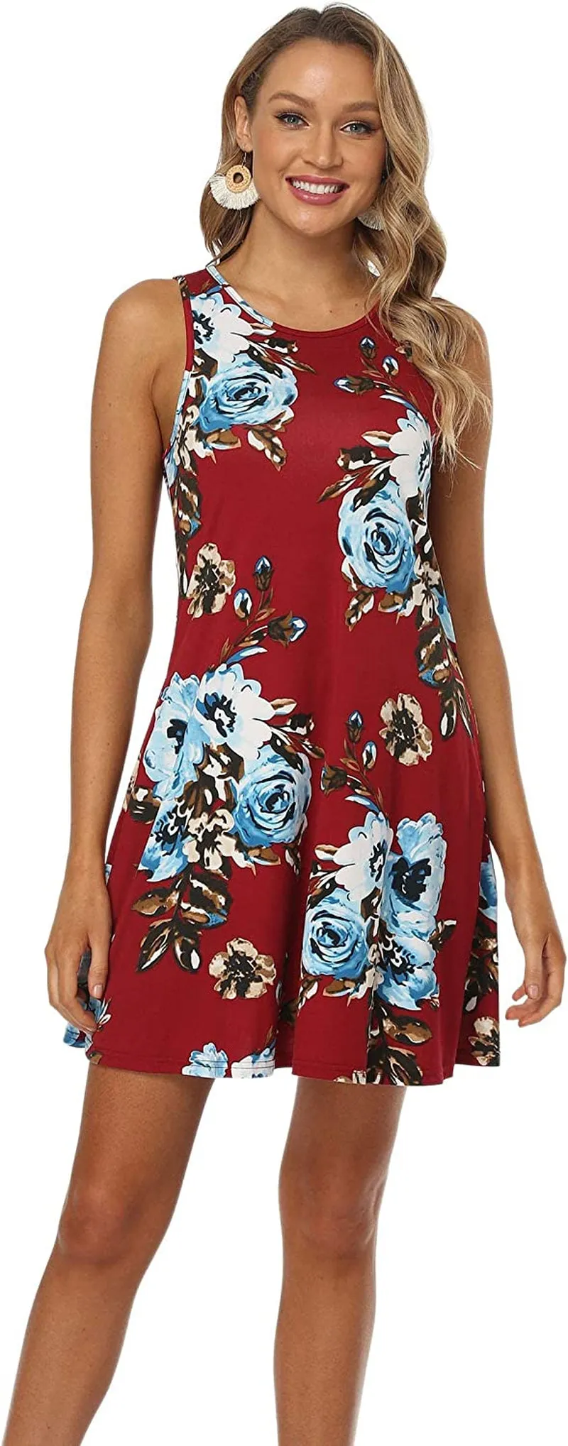 Qurvoo Women's Short Summer Casual Dress Floral Tank Sleeveless/Short Sleeve Dress with Pockets