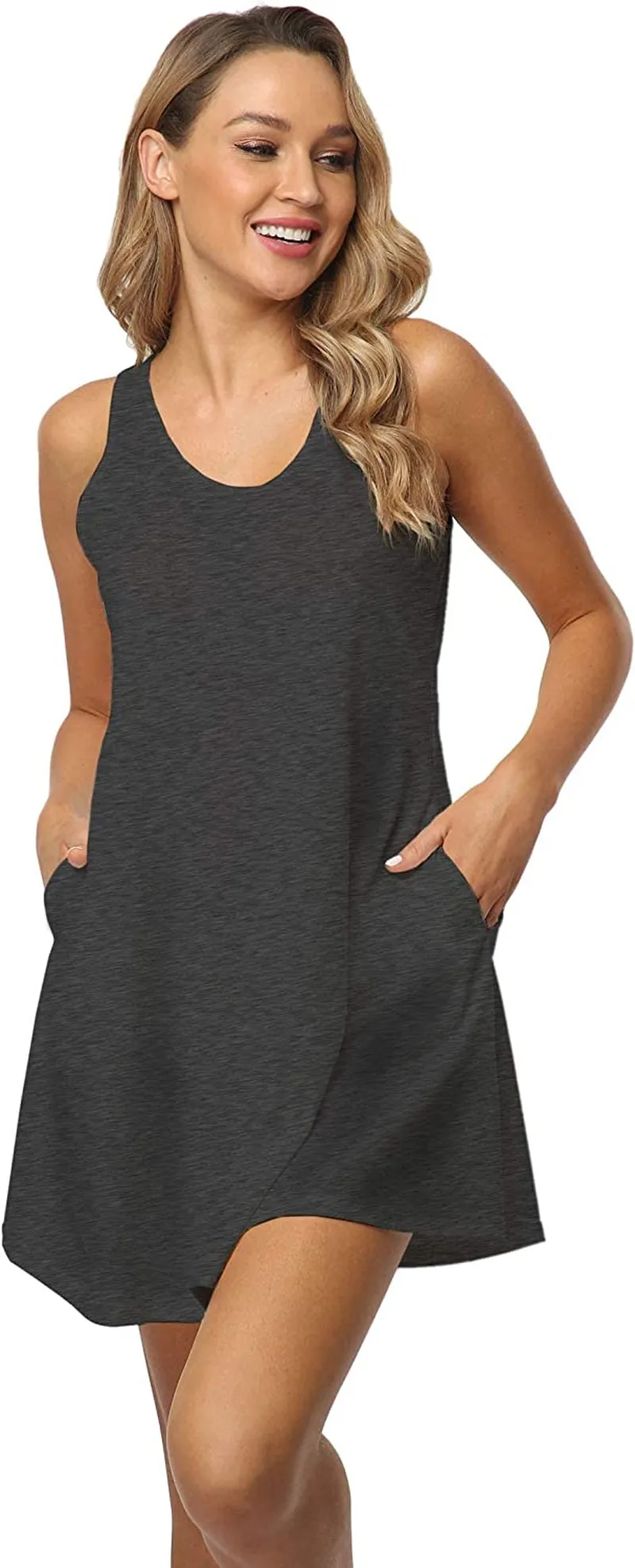 Qurvoo Women's Short Summer Casual Dress Floral Tank Sleeveless/Short Sleeve Dress with Pockets