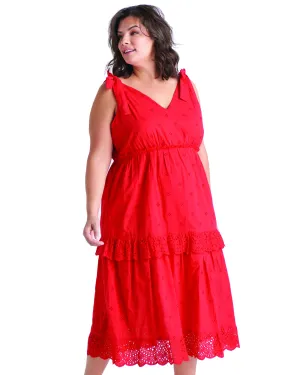 Reyna Eyelet Midi Dress | Red