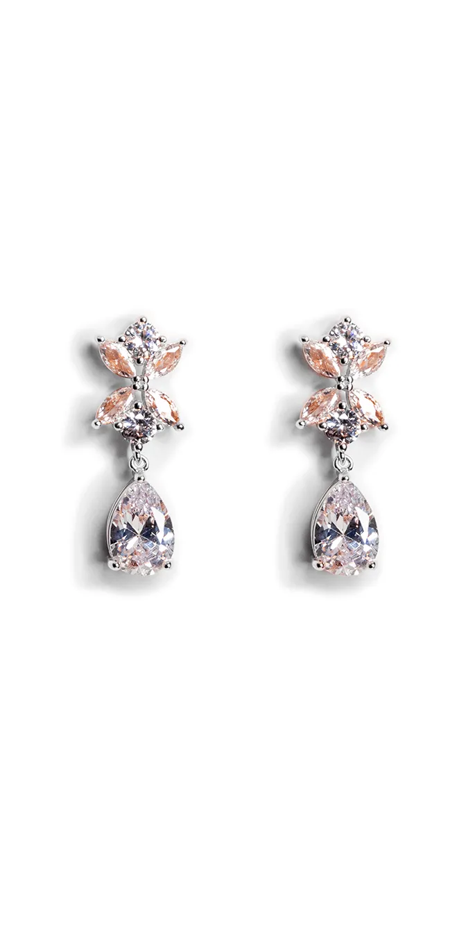 Rhinestone Teardrop Earrings with Leaf Detail