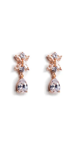 Rhinestone Teardrop Earrings with Leaf Detail