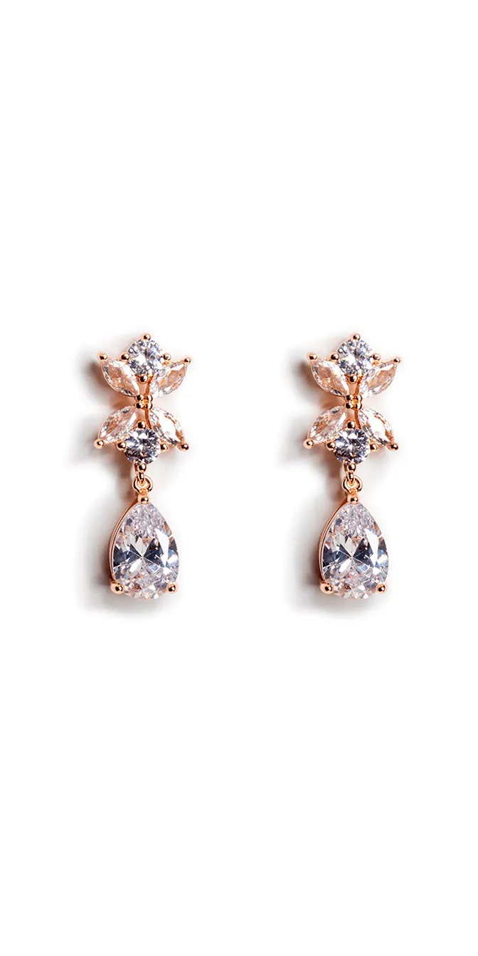 Rhinestone Teardrop Earrings with Leaf Detail