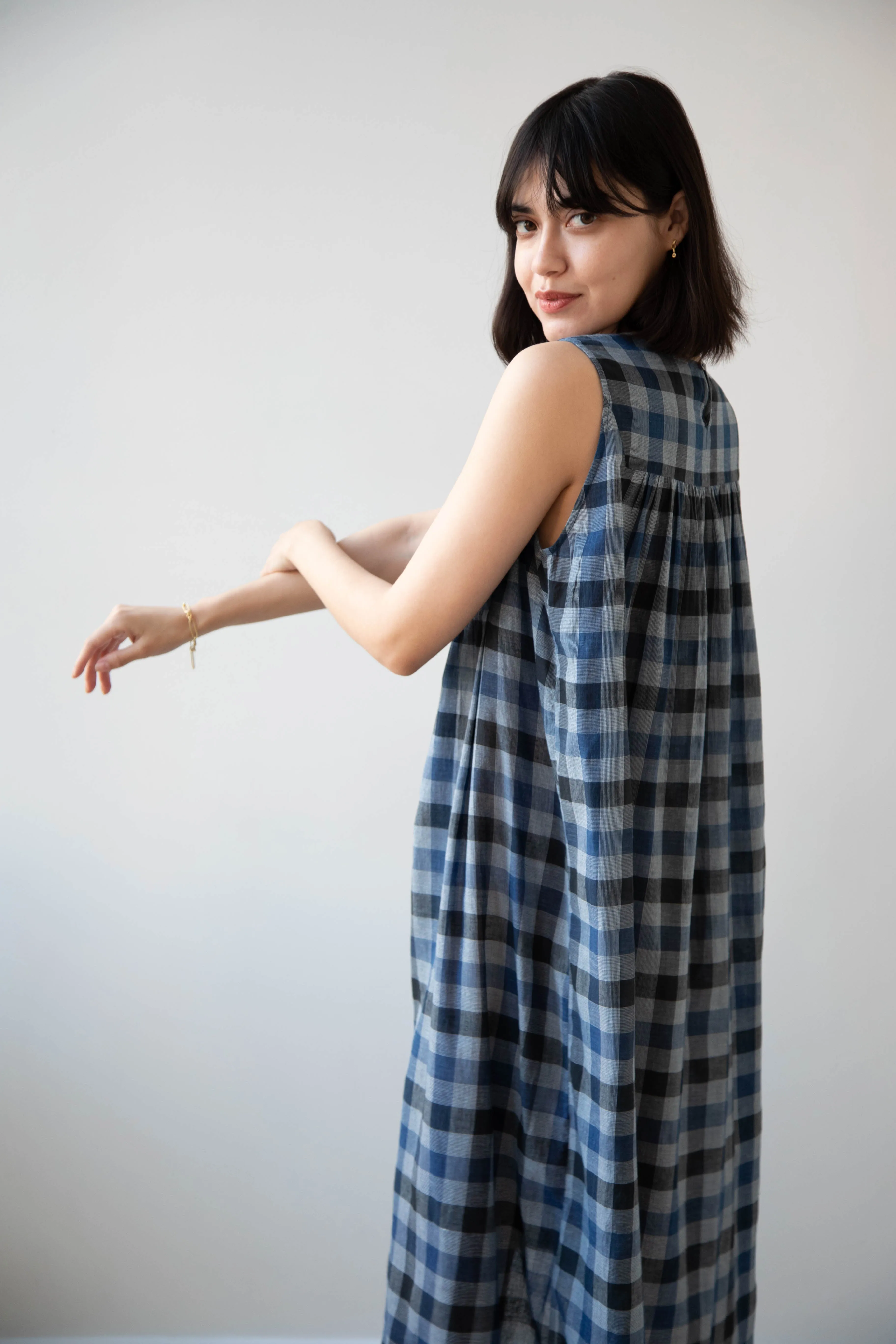 Rubia & Neel | Audrey Long Dress in Check Cotton