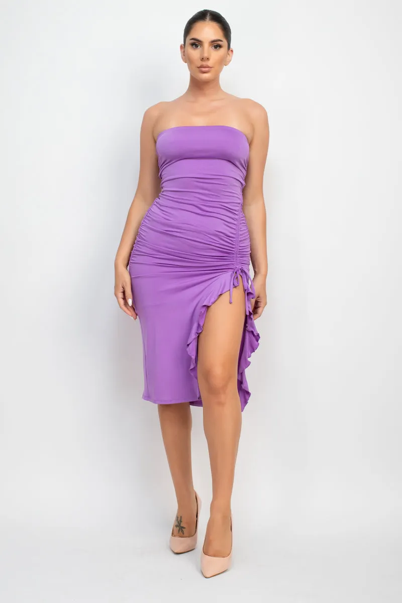 Ruffle Sleeveless Slit Dress
