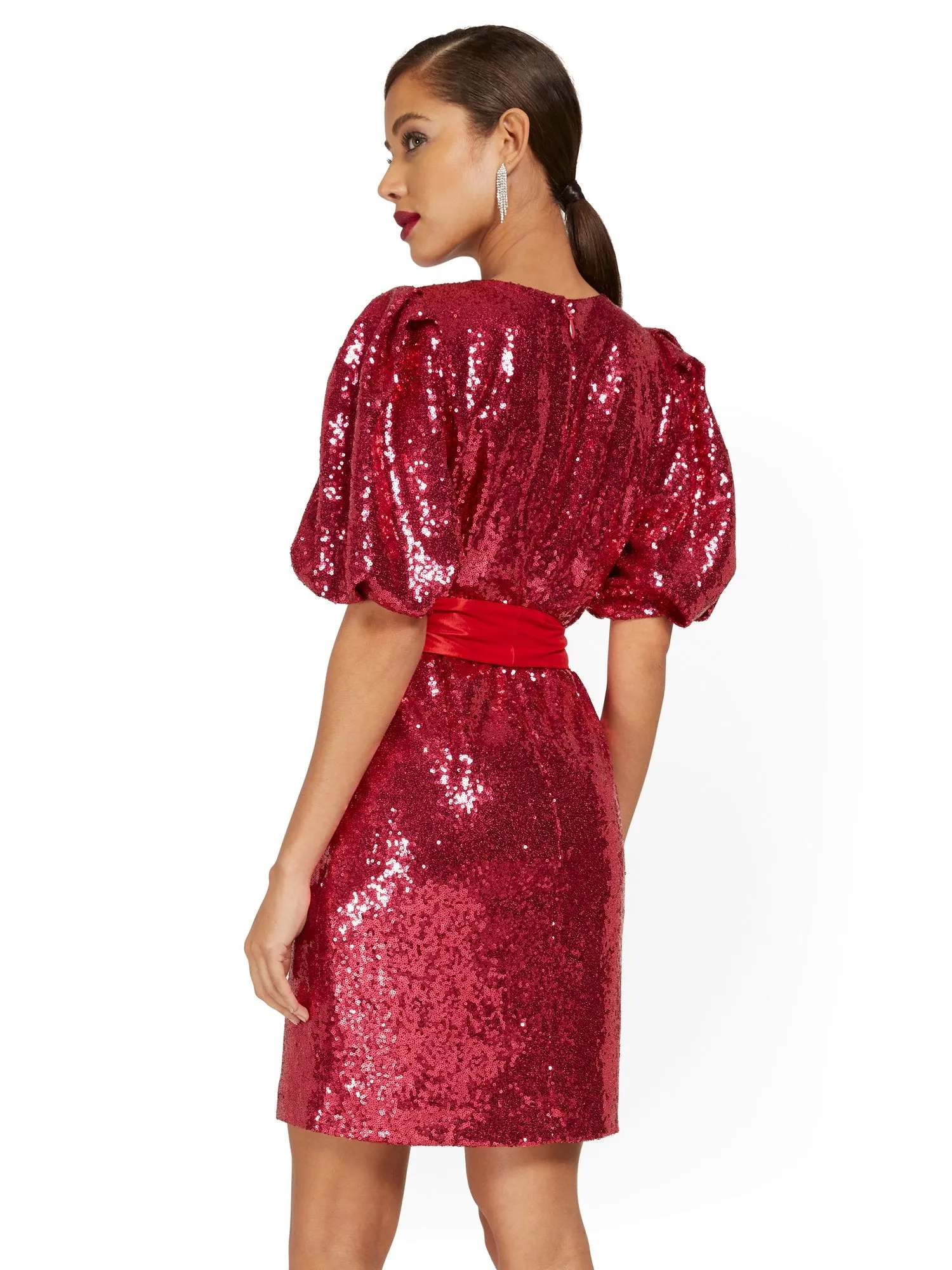 Sequin Puff-Sleeve Dress
