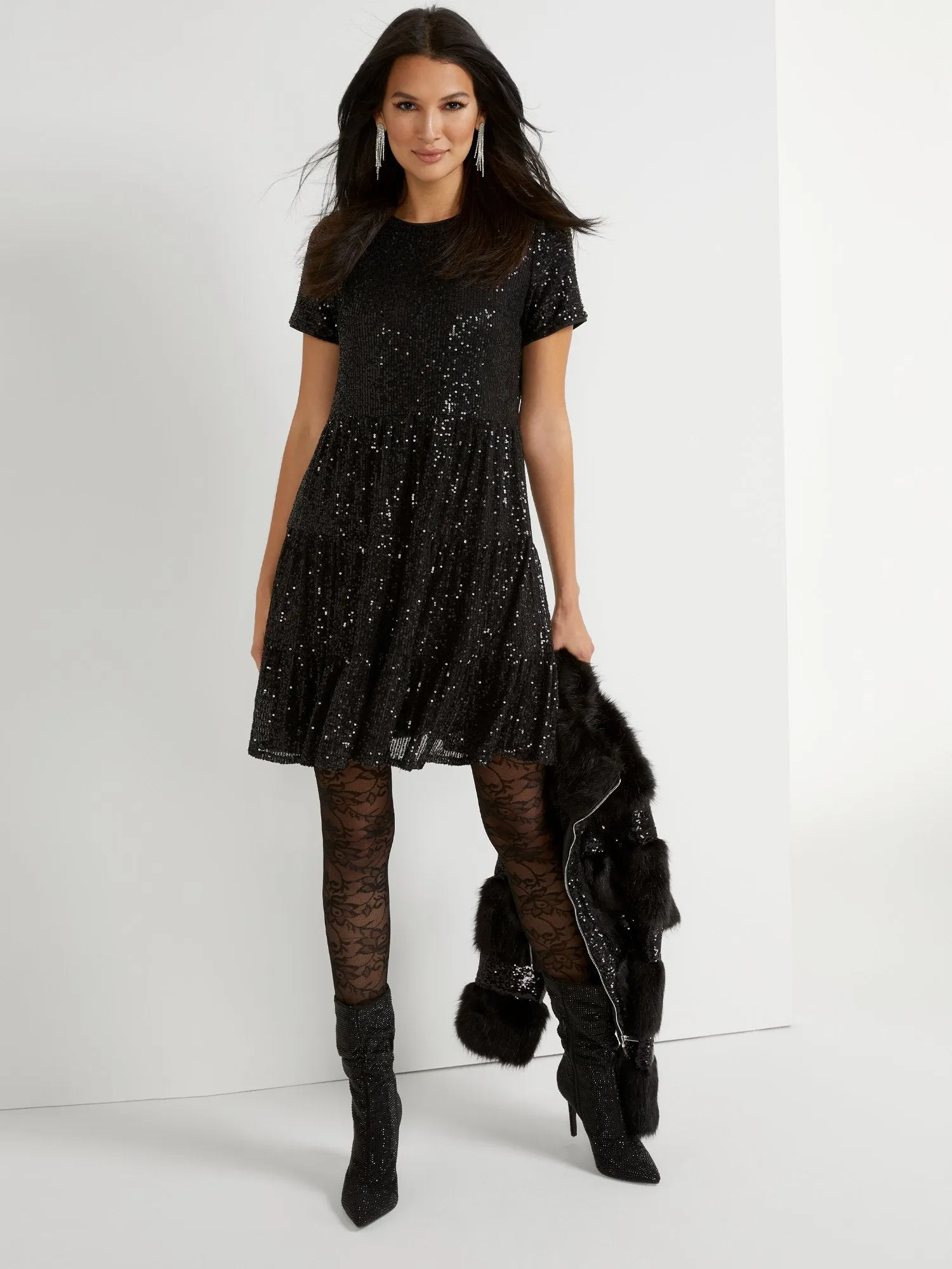 Sequin Tiered Dress