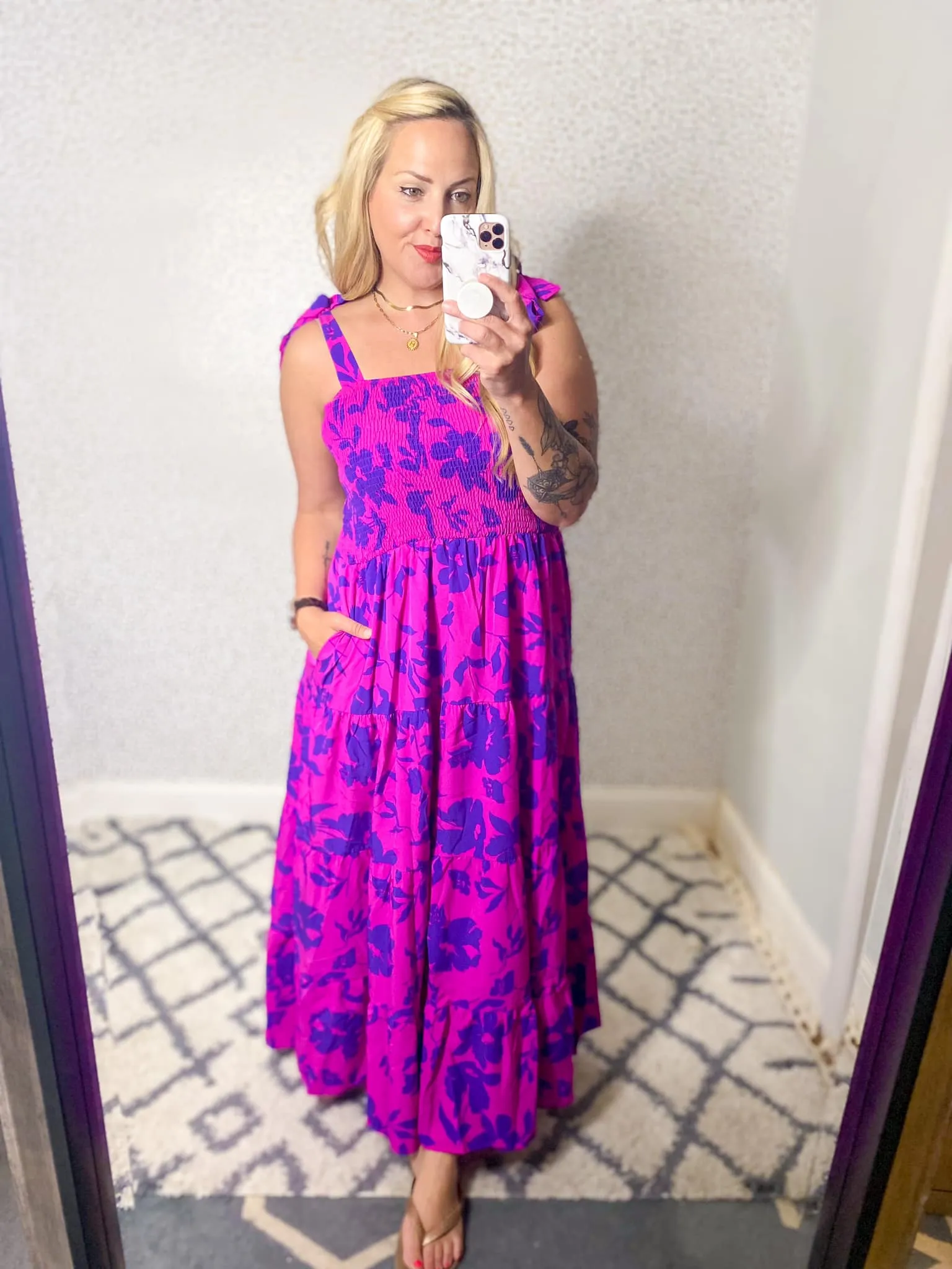 Serina Smocked Tiered Maxi Dress with Tie Straps