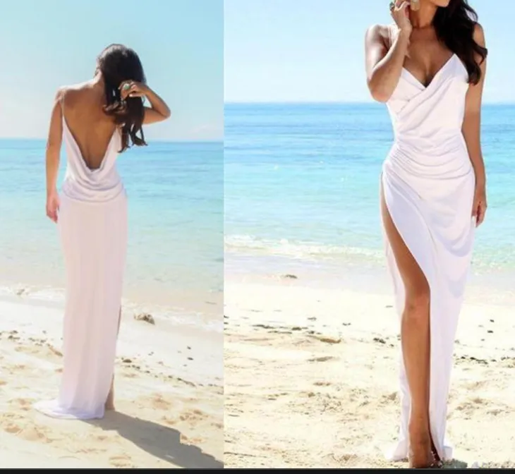 Sexy Beach Wedding Dresses Bridal Gown Backless High Slit