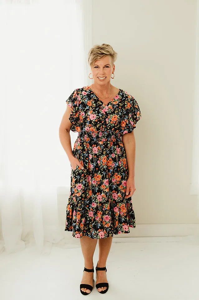 Smocking Waist Fit and Flare Dress