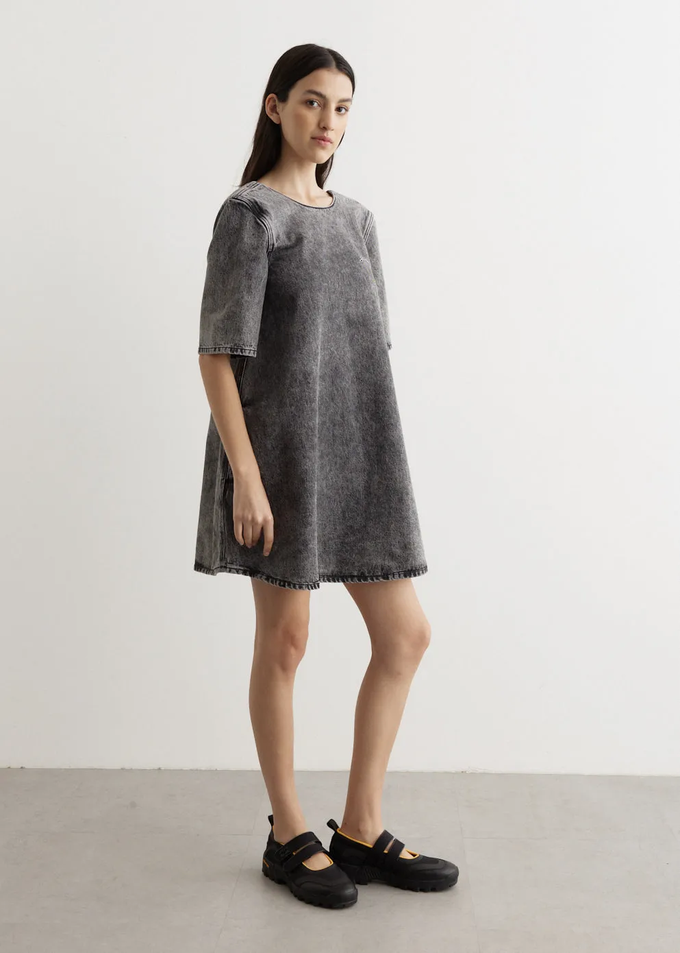 Snow Washed Denim A-Line Mini Dress