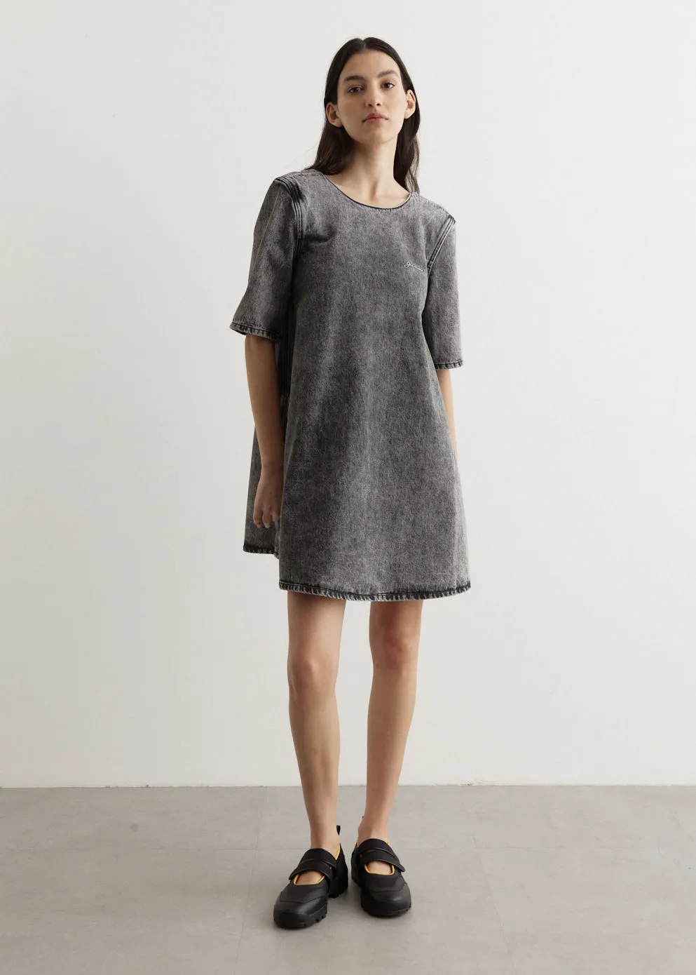 Snow Washed Denim A-Line Mini Dress