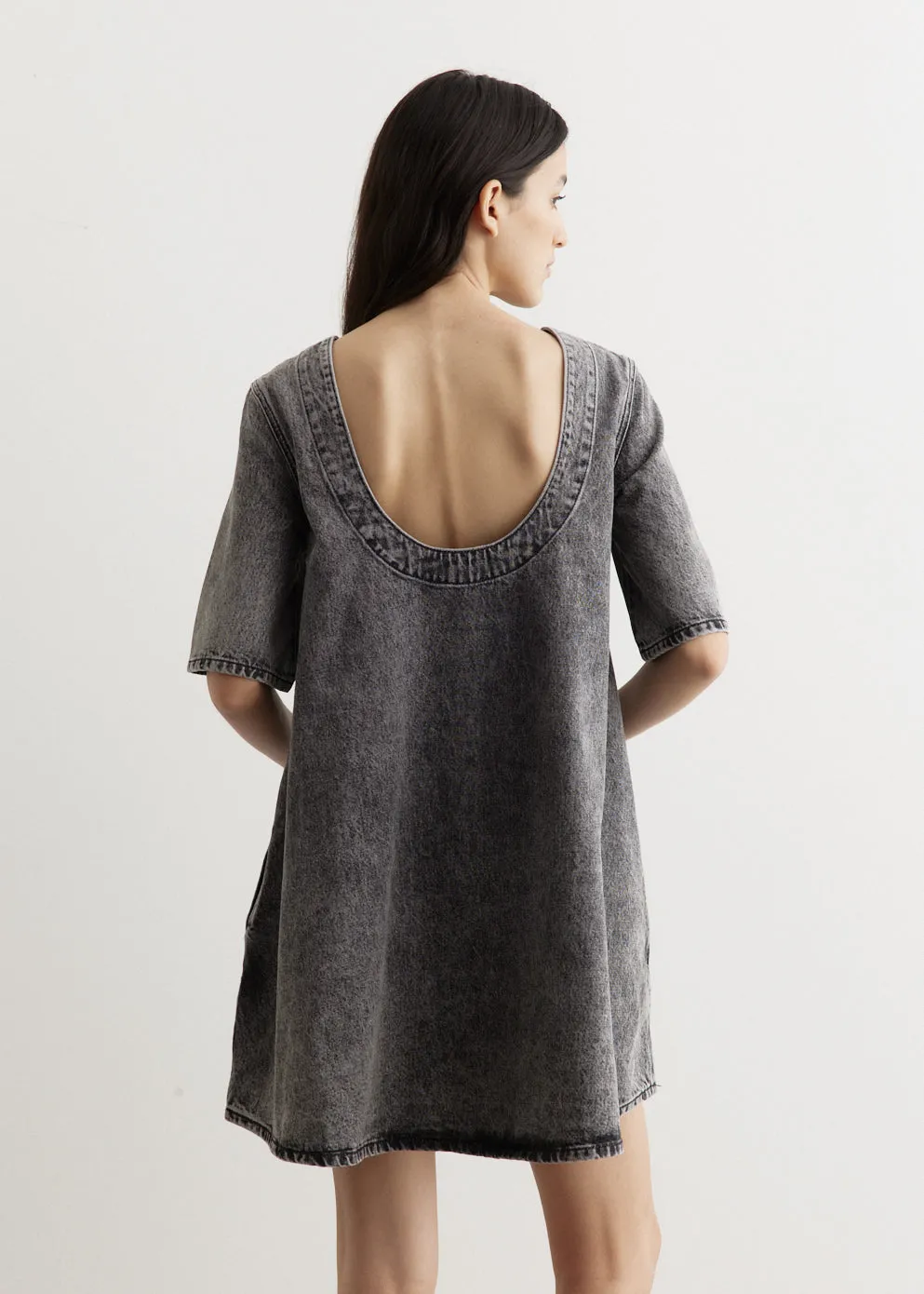 Snow Washed Denim A-Line Mini Dress