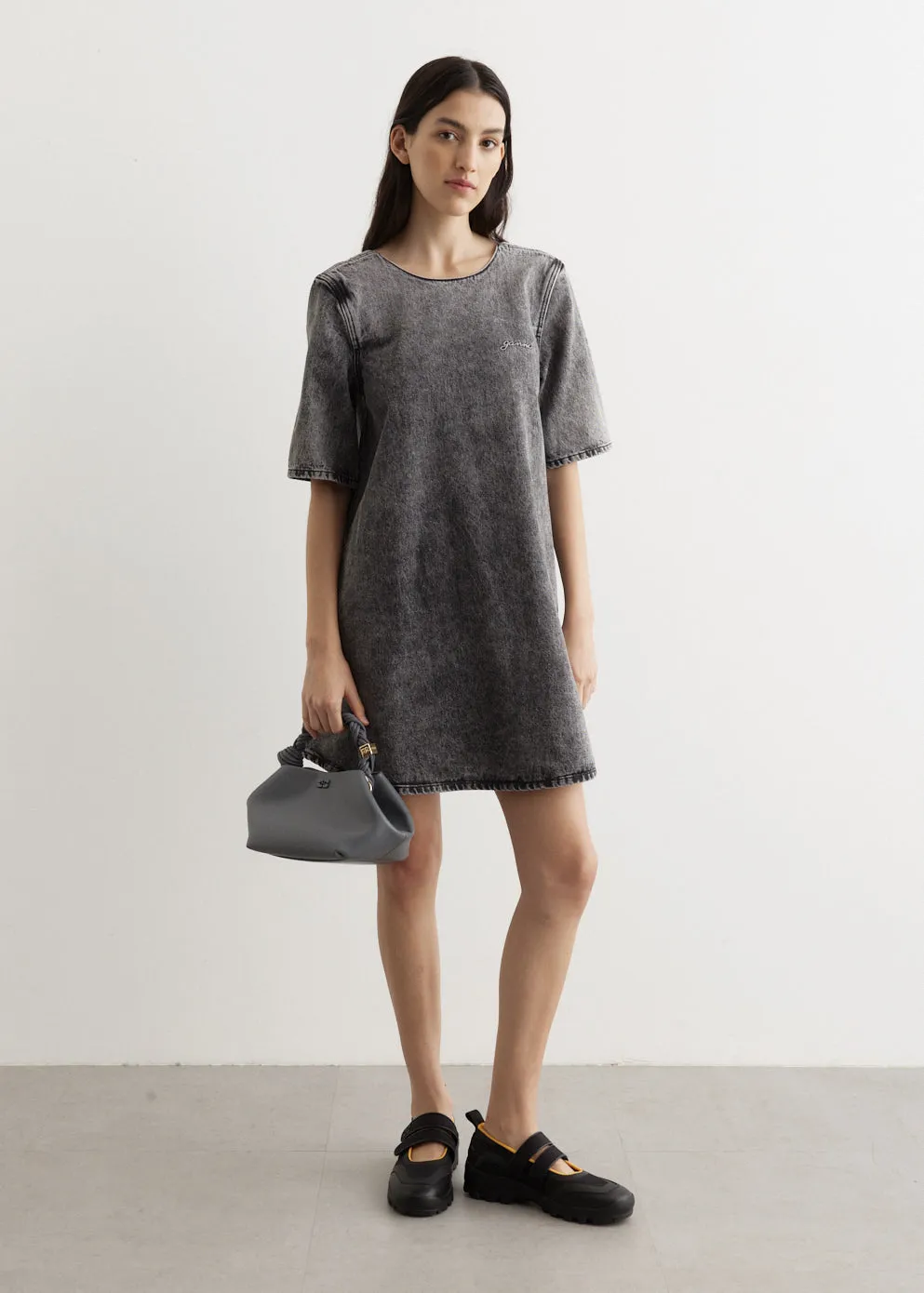 Snow Washed Denim A-Line Mini Dress