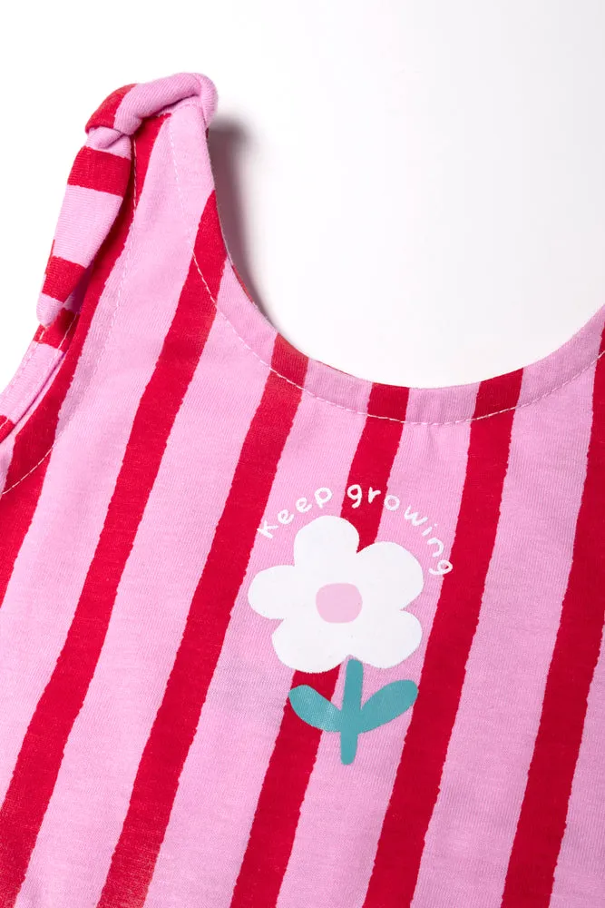 Stripe Sleeveless Dress With Bows Pink And Red