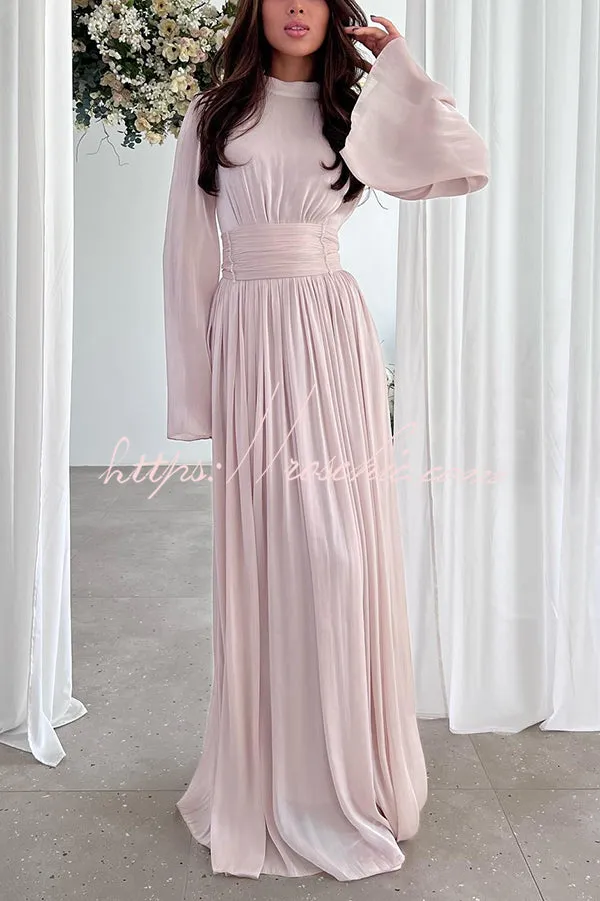Stylish and Elegant Waist-tie Back Pleated Maxi Dress