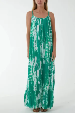 Tie Dye Print Maxi Dress - Jade/White