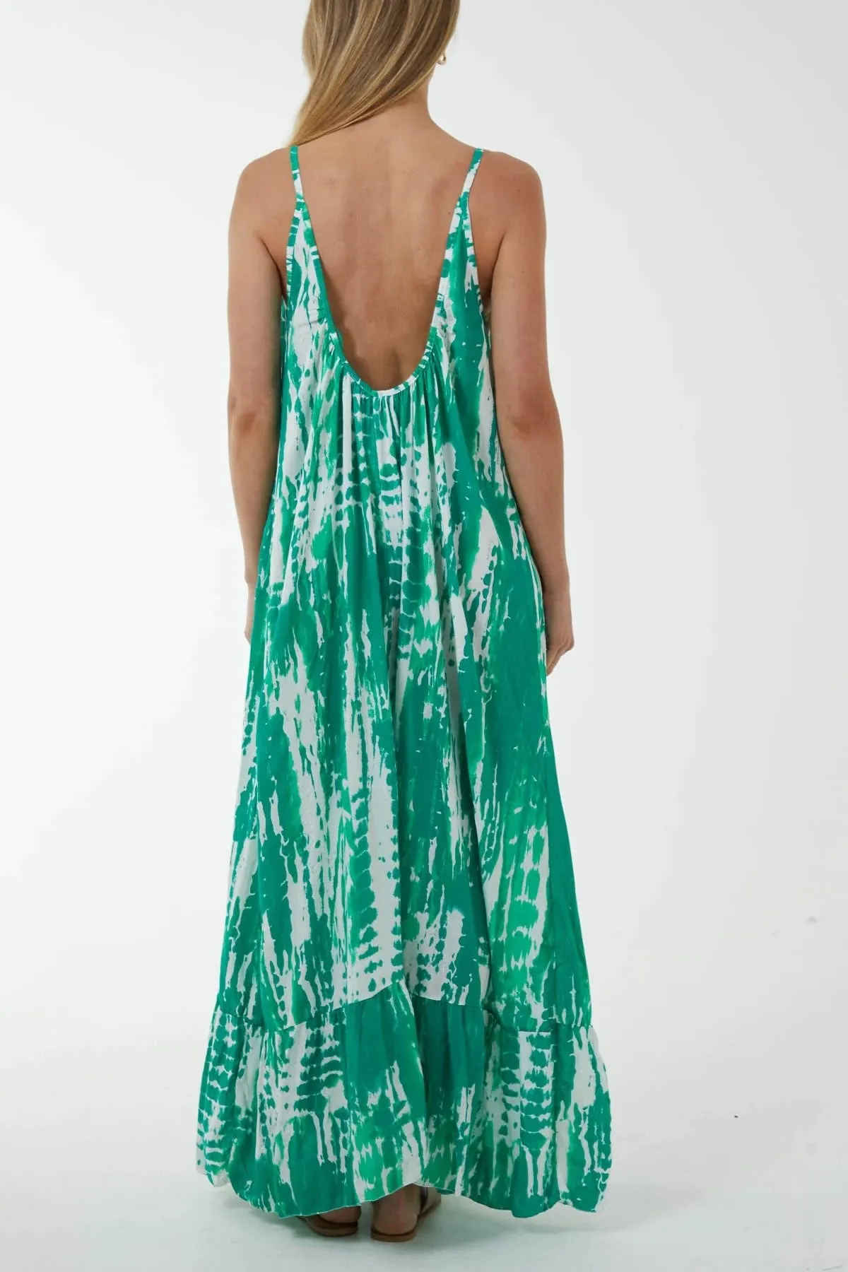 Tie Dye Print Maxi Dress - Jade/White