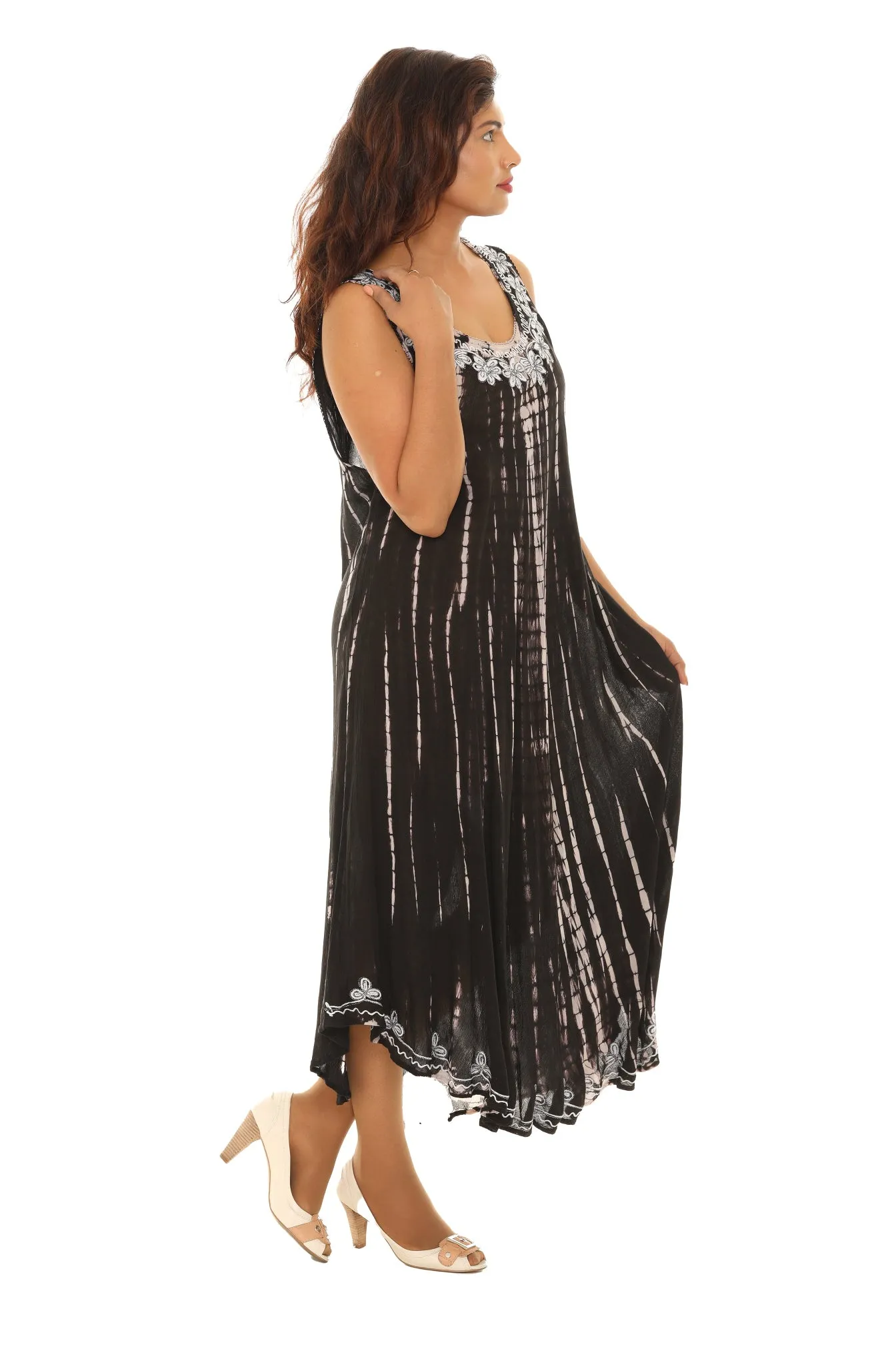 Tie-Dye With Embroidery Neckline Rayon Sundress