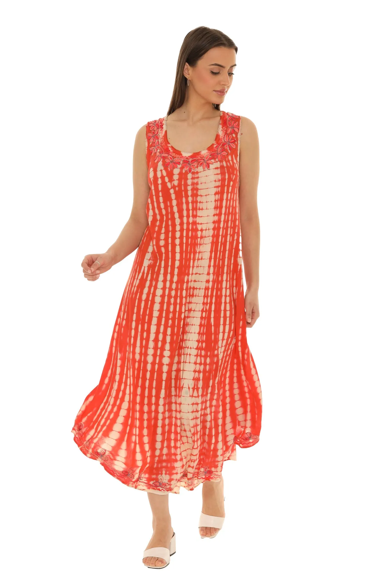 Tie-Dye With Embroidery Neckline Rayon Sundress